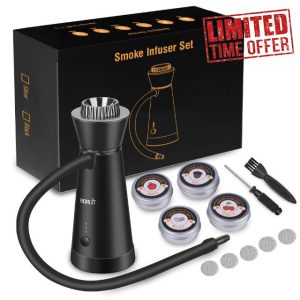 BORUIT 301B Cocktail Smoker Kit Third gear adjustment/Metal burning Chamber 12PCS With Wood Chips Cold Smoke for Food and Drinks old fashioned smoker kit Gift-Gift for Man(Black)
