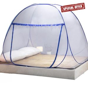 Pop up Mosquito Net Tent for Single Bed Double Bed Travel Outdoor Camping with Easy Zipper Access and 360° Protection (Blue