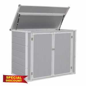Panana Plastic Garden Shed Outdoor Garden Furniture Storage Shed Plastic House Tool Shed Utility Chest Shed Box (139 x 70x 104cm-Grey)