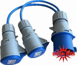 K M Electronics 32A PLUG TO 2 X 16A SOCKETS 2 WAY SPLITTER GENERATOR