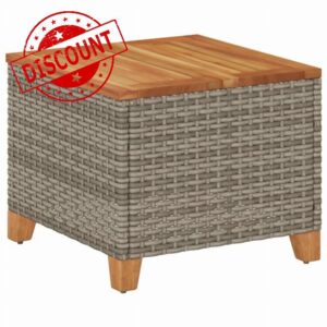 idaXL Garden Table Grey Acacia Wood Top 45x45x37 cm Poly Rattan Outdoor Furniture - Weatherproof & Robust