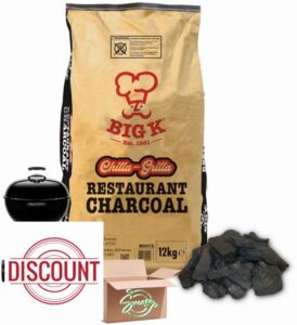 Big K Chilla-Grilla Restaurant Grade Charcoal | Lump Wood Charcoal | Authentic BBQ Taste | 12 Kg Bag Sucasa