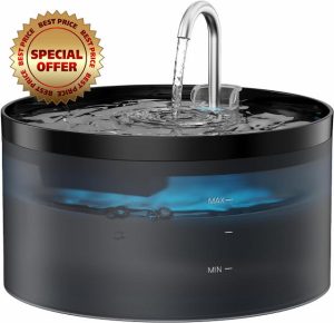 Cat Water Fountain For Drinking: 3.2L Automatic Dog Bowl Indoor - Electric Pet Running Water Dispenser - Small Animal Water Tank Super Silent - Kitten Waterfall Fountain Supplies - Black - BEMOONY