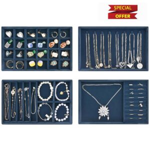 ProCase Jewellery Tray Organiser 4 Set Jewellery Drawer Organiser Velvet Stackable Jewellery Storage Tray for Drawer Jewellery Display for Earring Necklace Ring Bracelet