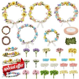 INFUNLY 20Pcs Flower Crowns Making Kit Handmade Floral Crown Garland Kit Make Your Own Flower Wreath Flower Headband Garland Hair Accessories Gift for Wedding Birthday Party Favours DIY Arts Crafts