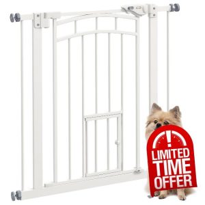 PawHut Stair Gate Dog Gate Pet Barrier Pressure Fit Safety Gate with Small Cat Door