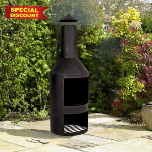 Garden Mile Large 140cm Tall Outdoor Chiminea Fire Pit with Log Storage - Outdoor Patio Heater for Garden