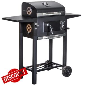 George Foreman Large Charcoal BBQ in Black Outdoor Smoker Barbecue Portable BBQ with Lid Cover