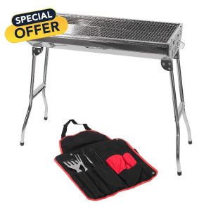 KCT Stainless Steel Portable Folding BBQ With Tool Kit Camping Picnic Outdoor Foldable Charcoal Barbecue Cooking