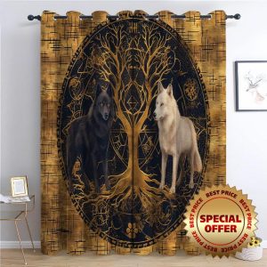 Srigzcaly Blackout Curtains Bedroom 2 Panels 66" W x 72" H - Viking Animal Wolf Polyester Anti-Fade Curtain