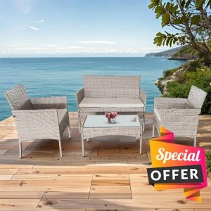 Aweather 4 Pieces Rattan Garden Furniture Set Outdoor Rattan Chair Wicker Garden Sofa