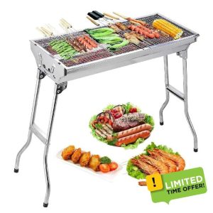 Rynli Portable Barbeque Grill Large Stainless Steel Freestanding Barbecues Charcoal Grill Table Top BBQ Charcoal Outdoor Grill For Outdoor Cooking
