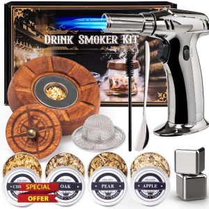 Cocktail Smoker Kit with Torch-4 Flavors Wood Chips Mens Gifts