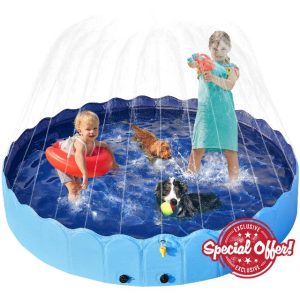 Yaheetech Foldable Dog Paddling Pool with Sprinkler Collapsible Dog Swimming Pool Doggie Wading Pool Bathtub Outdoor Suitbale for Puppy/Small/Medium/Large Dogs 180cm