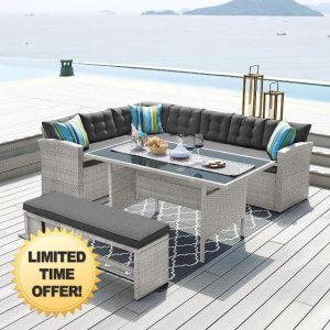 Bravich Elba 8-10 Seater Grey Rattan Outdoor Garden Furniture Set. Weatherproof Corner Garden Furniture