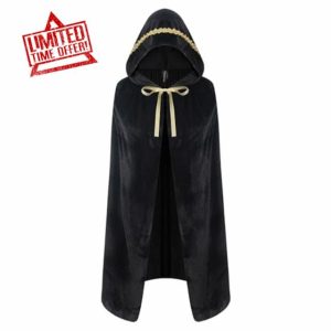 RUIXIA Halloween Hooded Cloak Long Velvet Cape Gothic Medieval Vampire Cape Witch Princess Cloak Robe High Collar Magician Hooded Cloak Renaissance Accessory