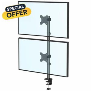 Dual Monitor Desk Mount Stand WHYFONE 790mm Tall Pole Vertical Stack Monitor Arm Desk Mount for 13-32’’ Screens