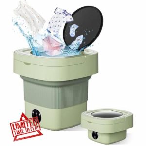 Foldable Portable Washing Machine - 10L Green Mini Laundry Washer - 2-in-1 Smart Washer with 3 Cleaning Modes for Baby Clothes