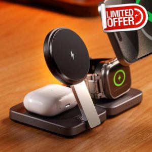 LISEN 3 in 1 Wireless Charging Station for iPhone Foldable Magsafe Charger for Apple Watch Portable Wireless Travel Charger for iPhone Night Stand for iPhone 15/14/13/12 AirPods