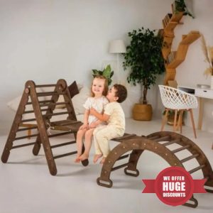 3 in 1 Montessori Indoor Climbing Set for Toddlers - Wooden Play Gym for Kids Triangle Ladder & Arch & Climbing Ramp - Baby Gym Climbing Frame for Toddlers Playground Age 1-7 XL Size