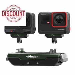 LICHIFIT Magnetic Quick Release Mount for Insta360 Ace/Ace Pro Camera Bracket Metal Base Support with with 1/4" Screw Hole and Foldable Two-Prong Interface Adapte