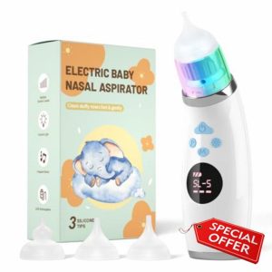 Nasal Aspirator for Baby Nose Sucker: Electric Nose Aspirator for Toddler with 3 Silicone Tips 5 Level Adjustable Suction - Automatic Nose Cleaner with Colorful Light and Soothing Music