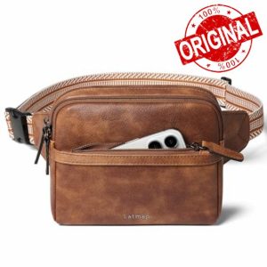 LATMAP 3L Fanny Pack Bumbags for Women Men 4-Zipper Pockets Belt Bag Sling Waist Pack Faux Leather Chest Bag Brow