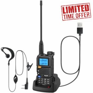 eSynic Professional 1PACK UV 5R Plus Radio Walkie Talkie Rechargeable 200 Channel 5KM Long Range 2 Way Radio With LCD Screen Support NOAA Weather Report Dual Band VHF & UHF as FM Radio For Camping etc