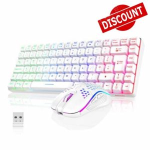 RedThunder K84 75% Wireless Gaming Keyboard and Mouse Rainbow Backlight UK Layout 85 Keys TKL Ultra Compact Mini Design Lightweight Honeycomb Gaming Mouse for PC Mac PS5 Xbox Office Gamers (White)