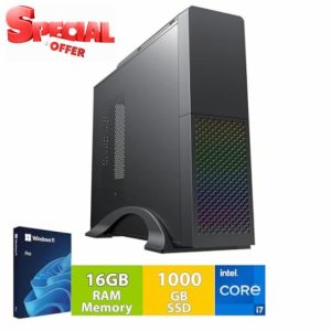 Desktop PC with Intel i7 8-Thread 4.00 GHz | 16GB DDR3 | 1TB + 256GB SSD | USB3 | WiFi 600 and Bluetooth 5 | Windows 11 Professional 64-Bit | Multimedia Compute