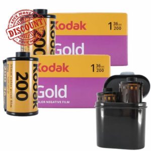 35mm film camera Bundle: 2 rolls of Kodak 35mm film colour Gold 200 36 exposures and a 2 film roll 35mm case