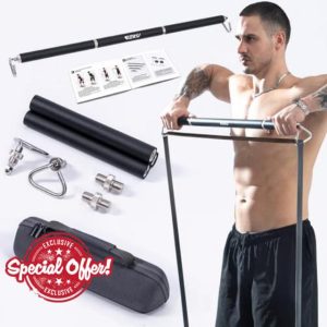 GEKU FIT Heavy Duty Steel Workout Bar for Resistance Band Training