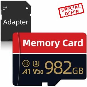 Aolldy TF Card 982GB High Speed Flash Memory Card with Adapter Full HD Video TF Storage Card Waterproof Performance Mini Memory Card for Smartphones