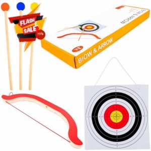 Swakuta 5 Pcs Kids Wooden Bow and Arrow Set Wooden Archery Toy Include 1 Bow 1 Target 3 Arrows for Girls Boys Party Gifts Indoor and Outdoor Play Toys