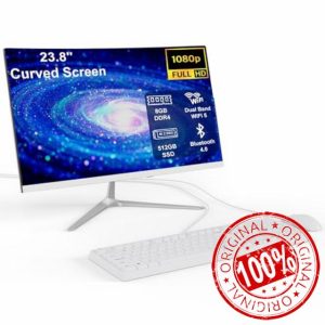 All-in-One Desktop PC 23.8 Inch Curved Display Celeron N100 (Up to 3.4GHz) 8GB RAM 512GB SSD Dual Band WiFi Bluetooth 4.0 USB 2.0*2