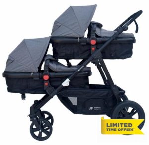 Twin/Twin Pushchair 2-in-1 Black and Grey for Two Children Brothers Strolle