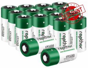 Rapthor 1800mAh CR123A 3V Lithium Batteries CR123 / 123A / CR17345 3 Volt Photo Battery for Flashlights Camera Smart Sensor (Pack of 16)