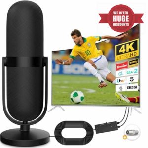 2024 Upgraded TV Aerial - Indoor TV Aerial for Smart TV Digital TV Antenna 380+ Miles Long Range Support 4k/HDTV/1080P for Freeview TV local channels with Booster Signal amplifier & 16.4 FT Cable