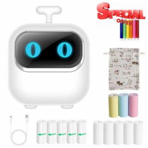 Lvcdodvd Mini Printer Thermal Printer Portable Mini Photo Printer for Home Use Sticker Printer Robot Shape Cute Wireless Bluetooth Printer with 13 Rolls for Photos Notes DIY Painting iOS Android