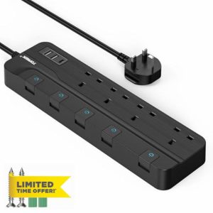 TOPREK 4 Plug Extension Lead with Ultra Wide Pitch Socket