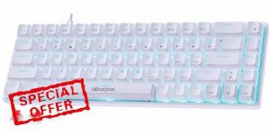 abucow 68-Key Mechanical Keyboard with Blue Backlight 60% Gaming Keyboard White Keycaps - Red Switches for a Premium Typing and Gaming Experience on PC and Mac(White Keyboard)