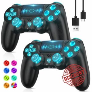 TURPOW Wireless Controller 2pcs for PS-4 Gamepad Remote Control RGB with Dual Motor Vibration 6-Axis Sensor Turbo 3.5mm Audio Jack Touch Pad for Ps-4/Pro/Slim/Pc