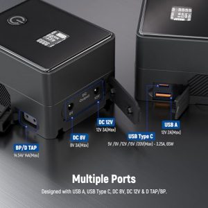 6800mAh 99Wh 14.5V Mini V Lock Battery with D Tap Cable/BP/65W PD Type C/USB A/Dual DC/OLED Display for Video Camera Camcorder