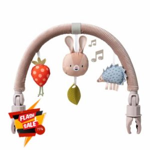 Taf Toys Musical Bunny Pram Arch. Activity Travel Arch with 3 Sensory Hanging Toys. Toy Bar Fits Strollers & Car Seats. Large Adjustable Clips. Foldable. Suitable for Newborn Boys & Girls 0 months +