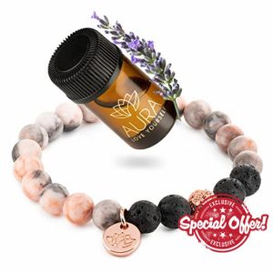 AURA LOVE YOURSELF Relaxation Gift for Women Healing Stress Relief Gift for MUM Lava Rock Bracelet Yoga Beads with Lavender Essential Oil Calming Aromatherapy Diffuser Stone Beaded Bracelet Self Care