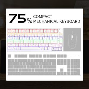 75% Percent TKL Hot Swappable Compact LED Backlit USB C Mechanical Gaming Keyboard with Knob for PC Windows Mac
