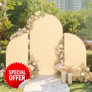 Set Of 3 Wedding Arch Cover Dual-Sided Color Round Top and Half Moon Arch Stands Cover with Zipper Elastic Arch Backdrop Cover for Birthday Party Banquet Decor Hand Or Machine Wash champagne