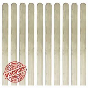 10 pcs of 70mm x 19mm Planed Round Top Palings - Picket Fence - Tanalised Pressure Treated - 1.2m (approx. 4ft)
