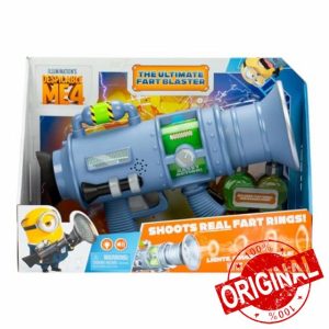 Despicable Me 4 The Ultimate Fart Blaster; Blasts out REAL Fart Rings of fog; Plays 15 Different Fart Sounds Lights Up and Emits Smells; It Includes 2 Different Scented Fart Formulas