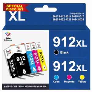 Palmtree 912XL Ink Cartridges multipack Compatible for HP 912 Ink Cartridges HP 912XL 912 XL for HP OfficeJet 8010 8012 8014 8015 8017 HP OfficeJet Pro 8020 8022 8023 8024 8025 (4 Pack)